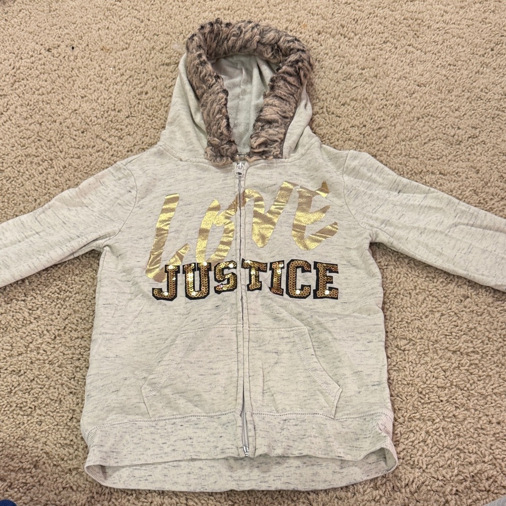 Justice girls size 8 Cream Hoodie with Gold and Brown Accents